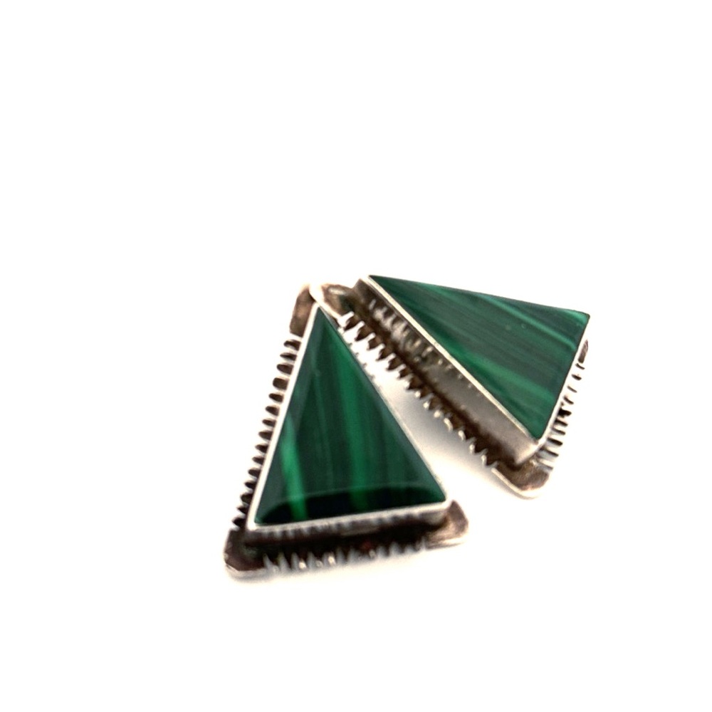 Vintage TAXCO Earrings MALACHITE Gemstones Sterling Mexico Clip 24G - Picture 6 of 16
